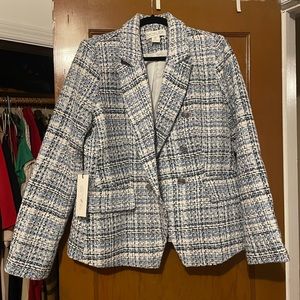 Rachel Zoe Tweed Blazer - Large - Blue/Gray/White/Silver